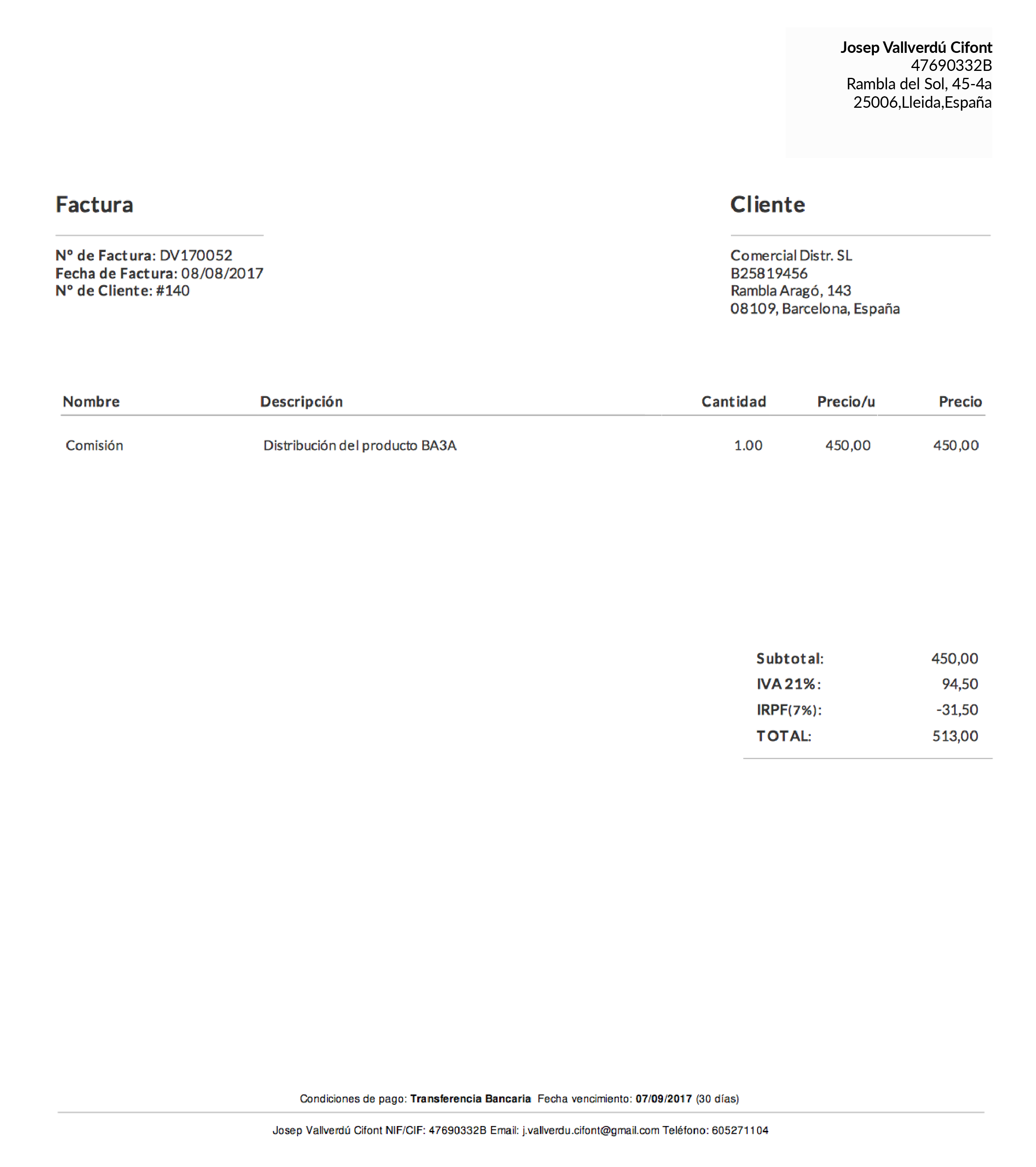 factura con comisión por Blueindic